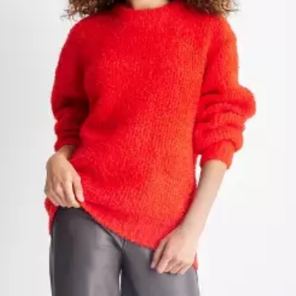 Future Collective Red Brocade Shaggy Soft Crewneck Pullover Sweater S - Picture 1 of 4